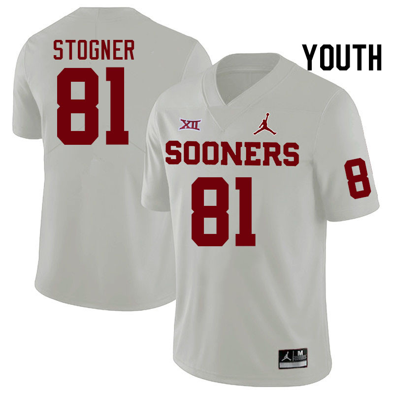 Youth #81 Austin Stogner Oklahoma Sooners College Football Jerseys Stitched-White - Click Image to Close